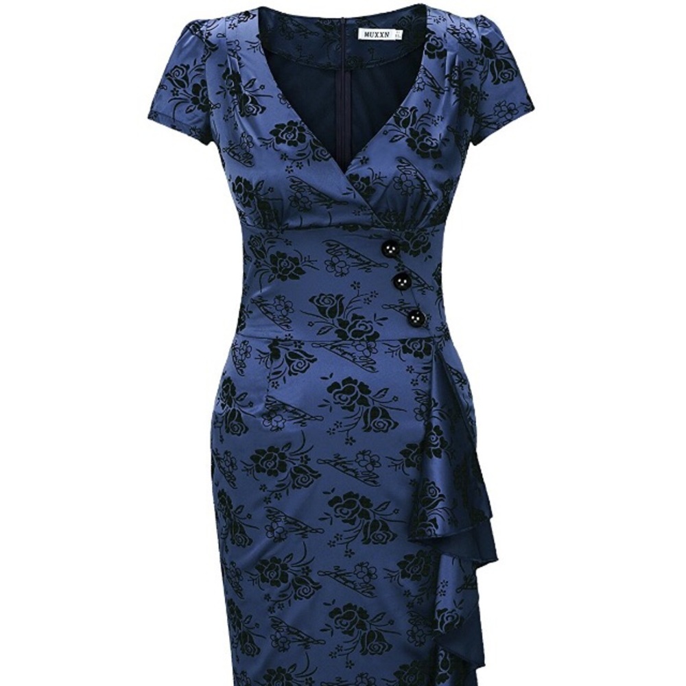 Women's 1950s V-Neck Short Sleeve Cocktail Dress